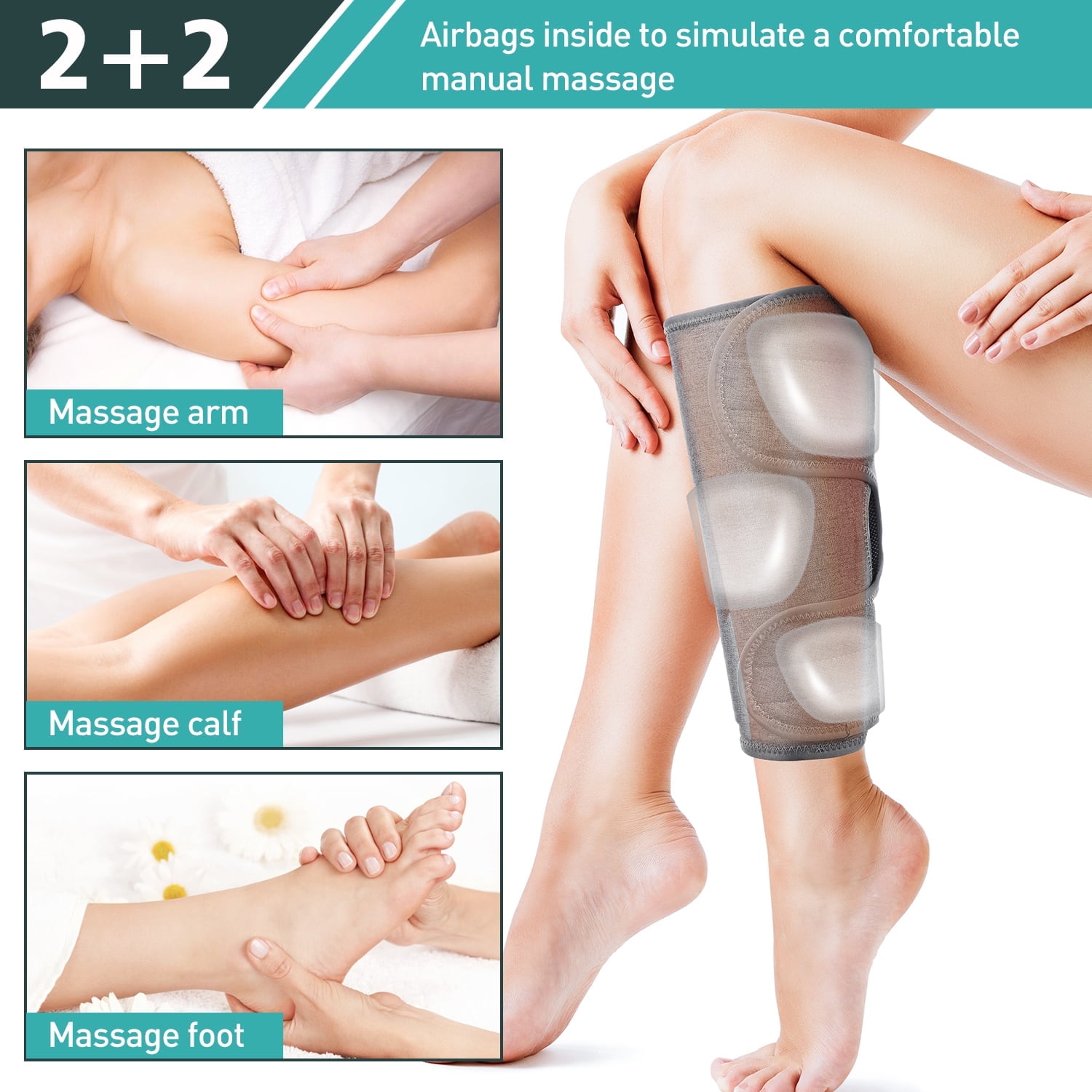Leg Massager for Circulation, Air Compression Massager for Calf Foot Legs Muscle, 3 Modes 3 Intensities Leg Massager and Heat Calf Wraps Massager for All Size,Relief Leg Muscle Fatigue,2Pcs