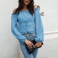 thumbnail image 2 of Camisa de manga abullonada, Tops largos con hombros descubiertos para mujer, Tops con mangas abullonadas y hombros descubiertos, diseño aerodinámico, 2 of 6
