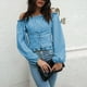 thumbnail image 2 of Blusa Con Cordones Camisa De Color Puro Camisa Con Mangas Abullonadas Mujeres Fuera Del Hombro Tops De Manga Larga Con Hombros Descubiertos Color Puro Frente Con Cordones En La ANGGREK  Otros, 2 of 6