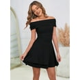 thumbnail image 4 of Women'S Off the Shoulder Mini Dress Ruffle Hem Ruched Corset Short Cocktail Party Dresses Black L, 4 of 7