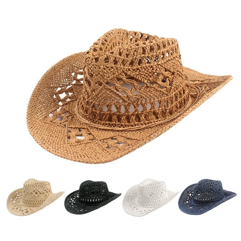 Cowboy Hat Classic Vintage Hollow Out Unisex Curled Edge Wide Brim Men Sun Hat  Fishing Hat 