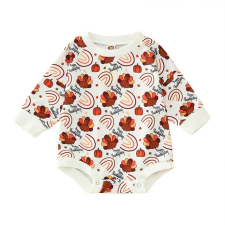 

Newborn Baby Romper Infant Boys Girls Long Sleeve Thanksgiving Turkey Cartoon Printed Romper Tops Bodysuit For Babys Clothes Newborn