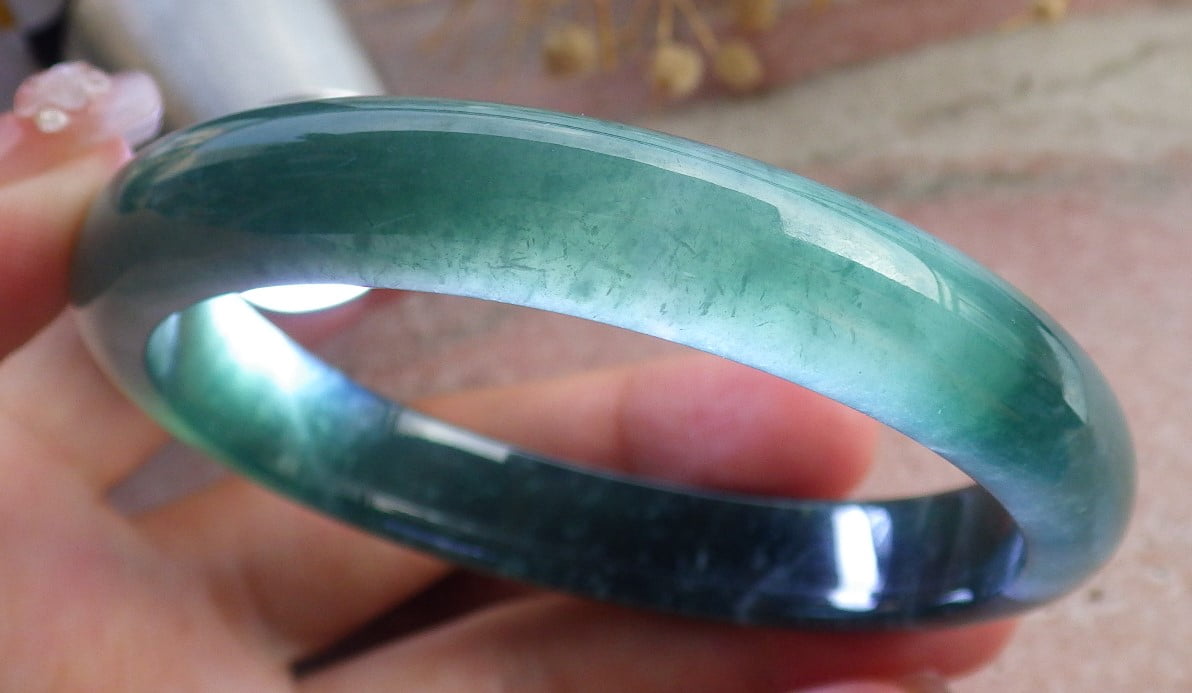 Icy Green Natural A JADE Jadeite Circle Bangle Bracelet 60 mm 682900 TN