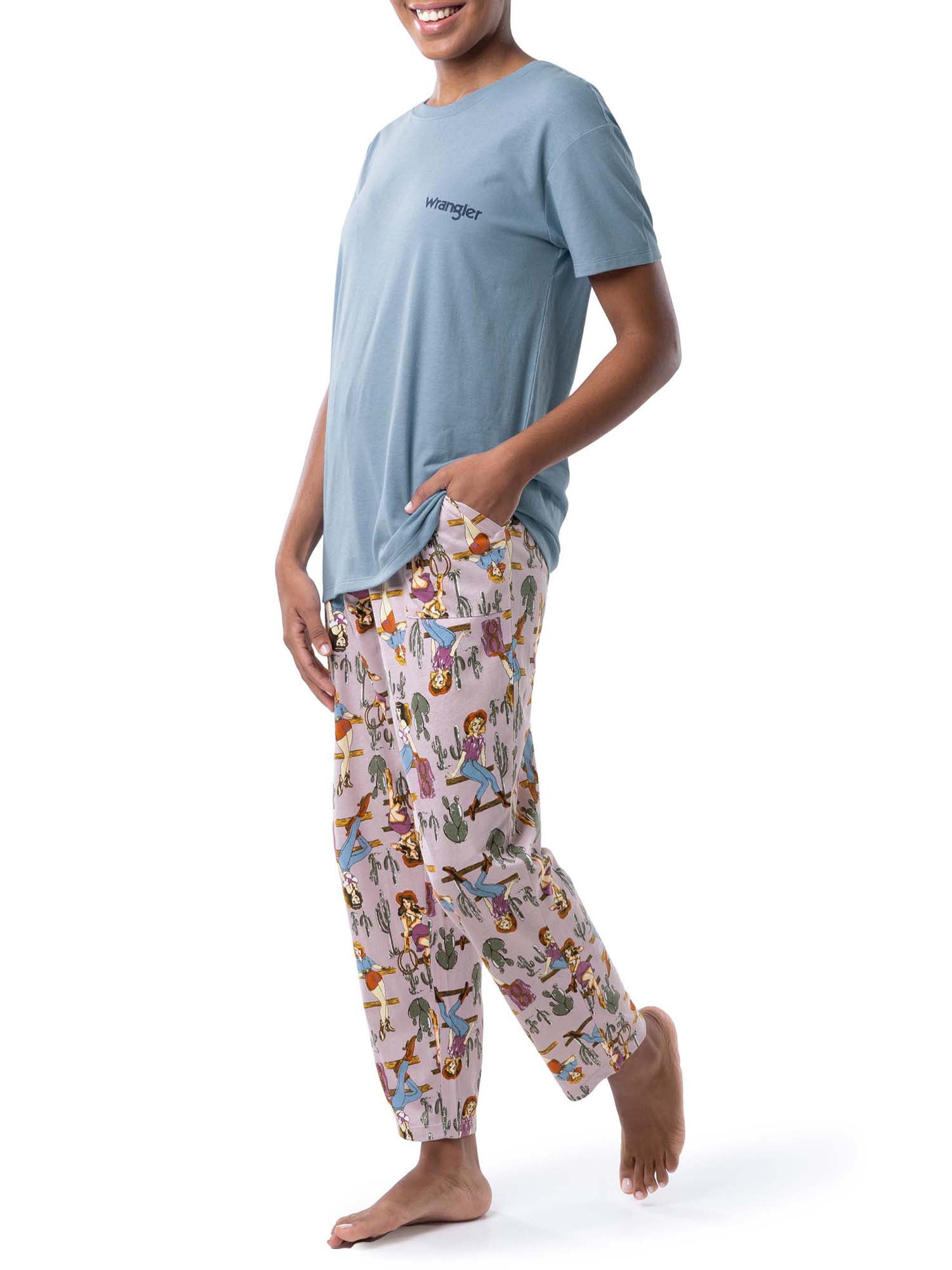Wrangler Women's Short Sleeve Cotton Blend Pajama Set, Sizes S-4X