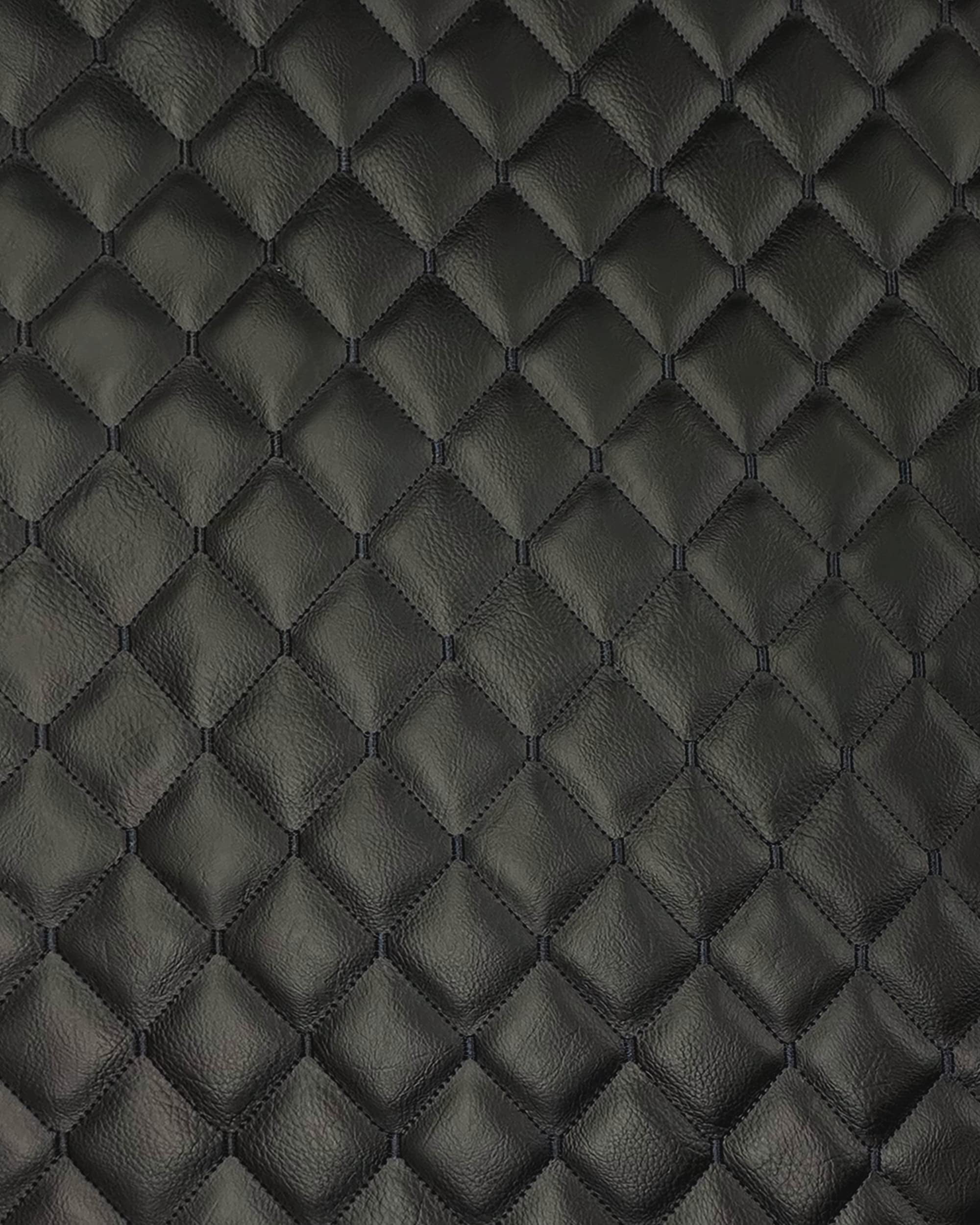 Vinyl Quilted Foam Fabric w 3/8" Foam Backing Upholstery / 52" Wide/Sold by Yard/ Waterproof Marine Vinyl, Headliner, Door Panels, Car Roof Replacement (Black w Hq Navy Thread Yarn, Diamond 2"x3")