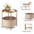 thumbnail image 6 of Round Side Table with Fabric Storage Basket, Metal Side Small Bedside Table Nightstand with Removable Tray Top for Living Room, Bedroom, Nursery, Laundry, Gold, 6 of 10