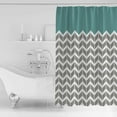 thumbnail image 2 of Waterproof Shower Curtain, Teal Geometric Chevron Gray Pattern Polyester Fabric Bathroom Curtains with 12 Hooks, 72" W x 72"H, Striped Classy Turquoise Simple Modern Quick-Drying Bathtub Curtain, 2 of 6