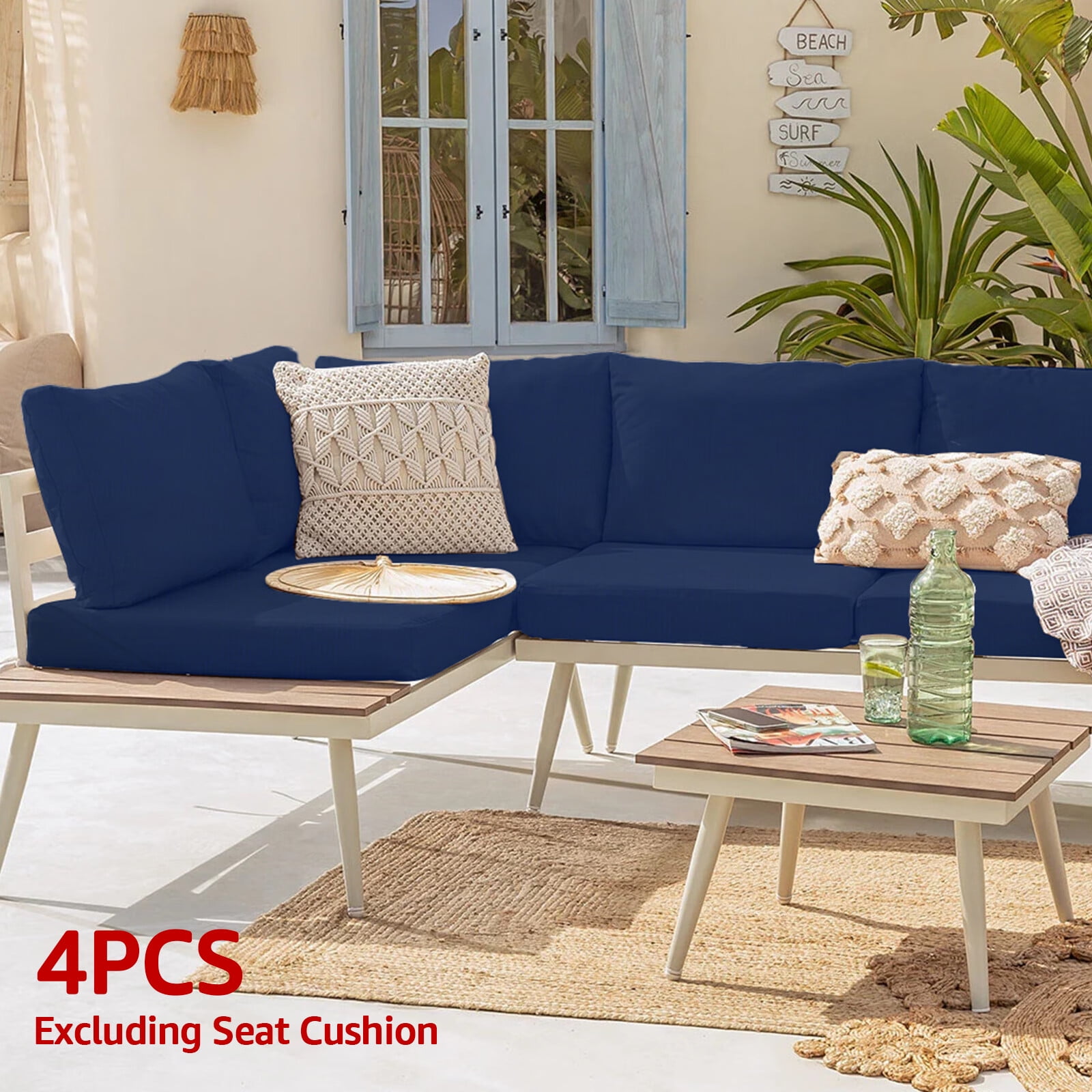 Relax Love 23.6" x 23.6 Navy blue Chair Seating Cushions, Waterproof (4 Count)