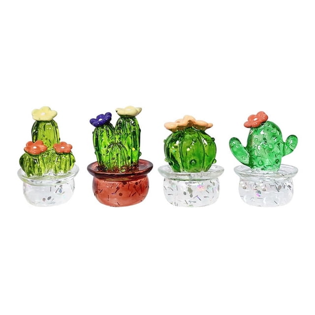 4 Piezas de Adornos Interiores para AutomóViles, Figuras ArtíSticas de Cactus, DecoracióN del Hogar, Adornos de Cactus de Plantas en Miniatura para Manualidades de Escritorio A