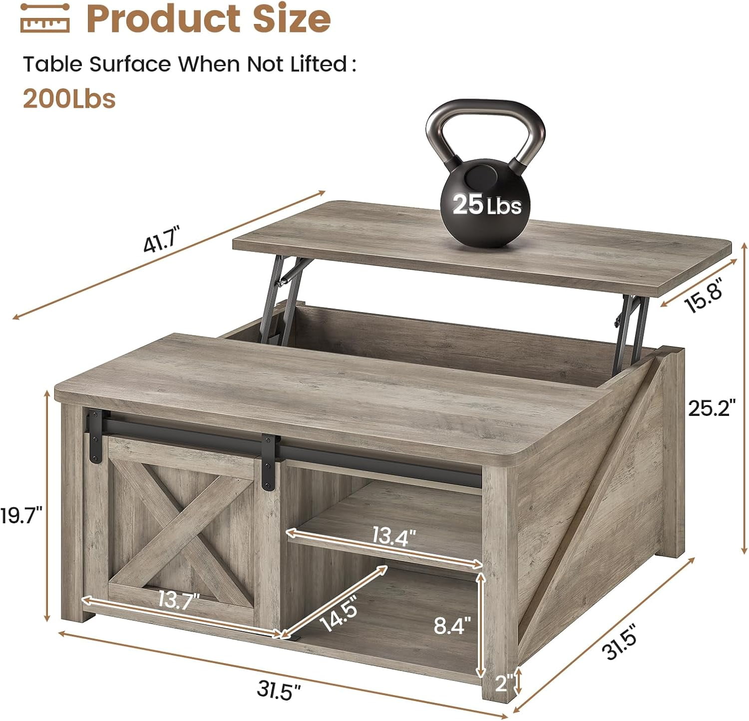 31.5" Square Lift Top Coffee Table, Farmhouse Coffee Table with Ample Storage, Wood Center Table with Sliding Doors and Large Hidden Space for Living Room Home Office, Grey