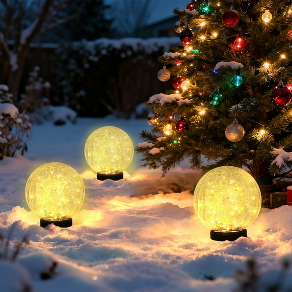 Garden Solar Ball Lights Outdoor Waterproof, 50 LED Cracked Glass Globe Solar Powered Ground Lights for Path Yard Patio Lawn - Solar Lights Outdoor, Christmas Decoration Landscape Warm White (2 Pack)
