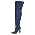 thumbnail image 2 of FSJ Women Simple Square Closed Toe Over The Knee Boots Sparkly Crystal Block Heel Thigh High Boots Back Zipper Party Prom Office Boots Shoes Size 8 Navy, 2 of 4