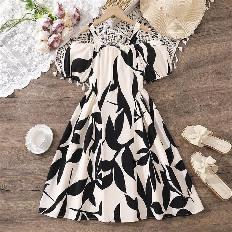 classic girls dresses RUTAYY Children Girls Dress Short Sleeve Summer Floral Print Strapless One Shoulder Ruffle A-Line Casual Party Wear Classic Beach Dresses
