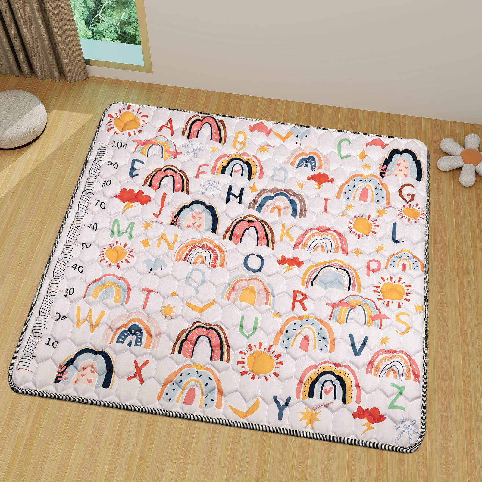 AKASISRUG Baby Play Mats for Floor, 50"x50" Boho Rainbow Play Mat for Playpen Playyards Thicken Soft Padding Foam Playmats for Babies Toddlers Infants Baby Crawling Mat Kids Play Mats Pad Tummy Time