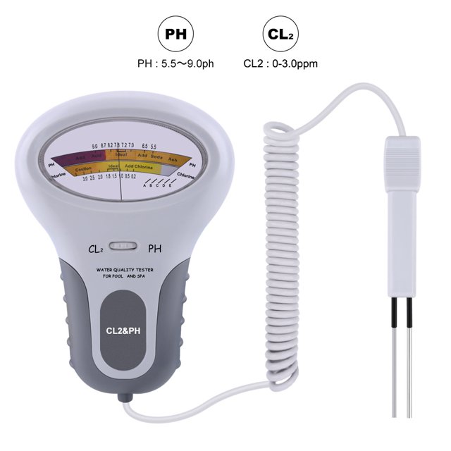 Medidor de pH electrónico, kit de análisis de agua para piscinas, medidor de cloro de PH 2 en 1, probador de cloro de PH PC-102, dispositivo de prueba de calidad del agua, medición CL2 para acuario de piscina Sailing Electrónica