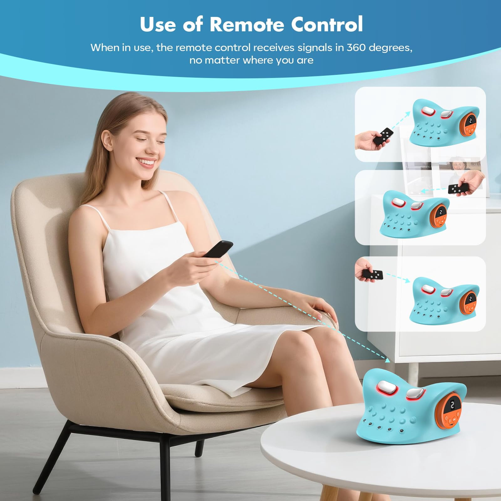 Neckline 4-in-1 Massager,Portable Neck Traction Device, Cervical with Heating & Vibration–Relieve Muscle Tension,Customizable Massage Modes with Wireless Remote Control