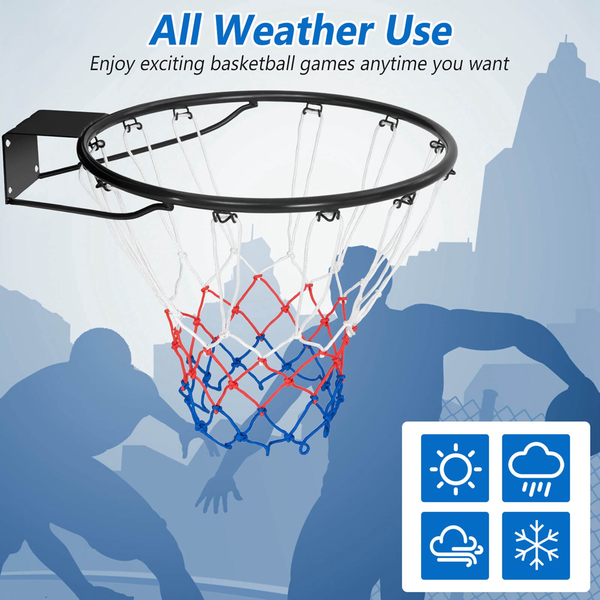 Costway 18" Basketball Rim Wall Door Mounted Basketball Hoop with All Weather Net Black