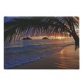 thumbnail image 1 of Hawaiian Cutting Board, Pacific Sunrise at Lanikai Beach Hawaii Sandy Tropics Hills Leaves Landmark, Decorative Tempered Glass Cutting and Serving Board, Large Size, Purple Umber, by Ambesonne, 1 of 1