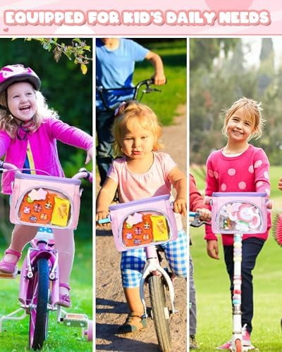 Kids Bike Basket, Front Handlebar Bag for Kids Girls Bikes, Waterproof Small Bike Basket with Zipper for Toddler Scooter Tricycle Bicycle
