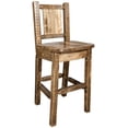 thumbnail image 3 of Homestead Collection Counter Height Barstool w/ Back, w/ Laser Engraved Pine Tree Design, Stain & Lacquer Finish, 3 of 5