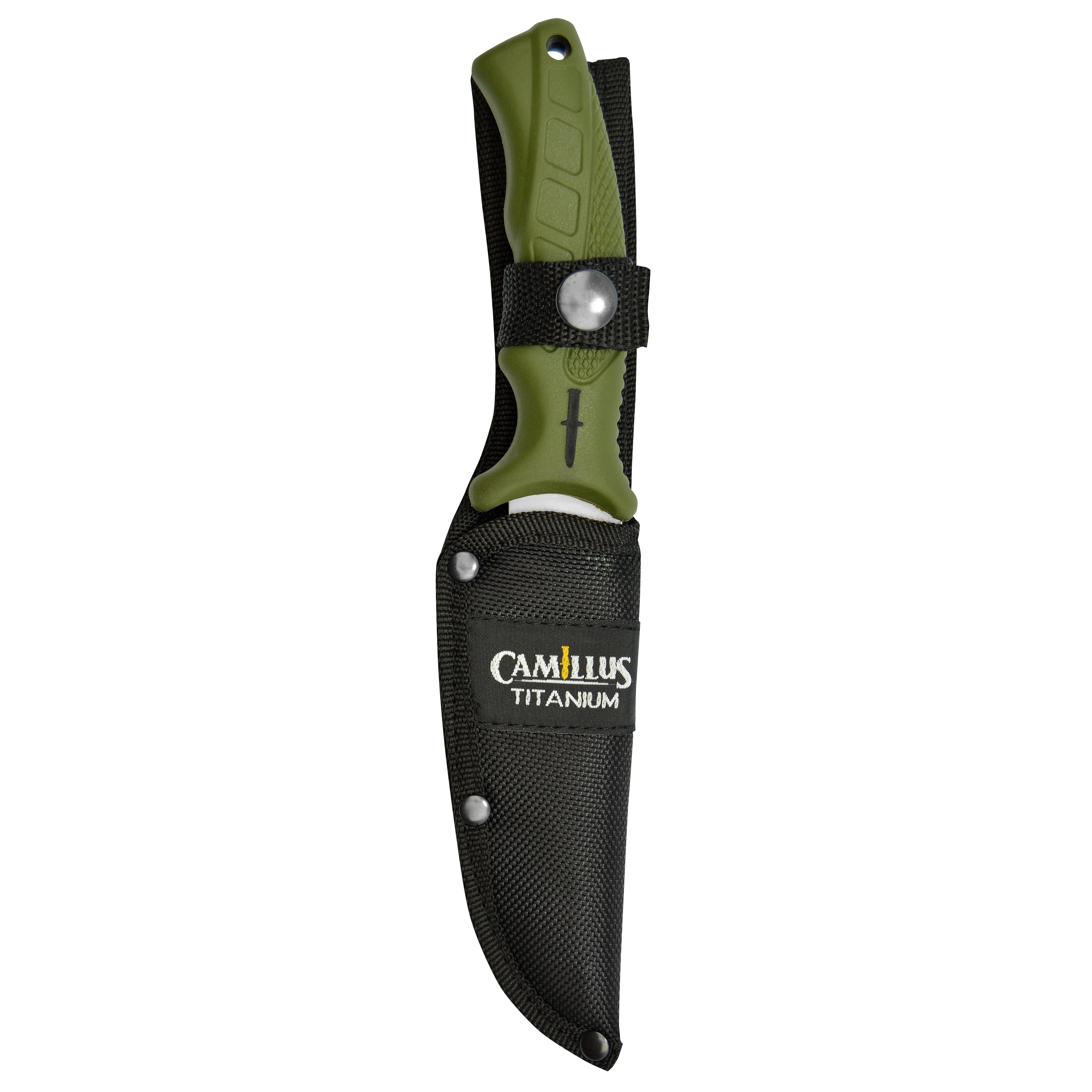 Camillus Camp 9.5" Knife, 4.5" Drop-Point Fixed Blade with Sheath, Green