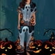 thumbnail image 3 of Pijama de manga corta con cuello vuelto para mujer, con bolsillos y estampado de Halloween, cintura elástica, de poliéster, 3 of 5