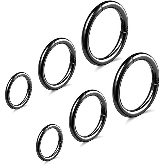 6pcs G23 Titanium Septum Rings 16G Diameter 6mm/8mm/10mm Hinged Nose Ring Hoops for Women Men Cartilage Hoop Earrings Body Piercing Rings Black/Silver/Gold/Rose Gold Lip Rings