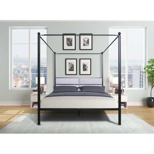 Queen Canopy Metal Upholstered Four, 4 Post Bed Frame Queen