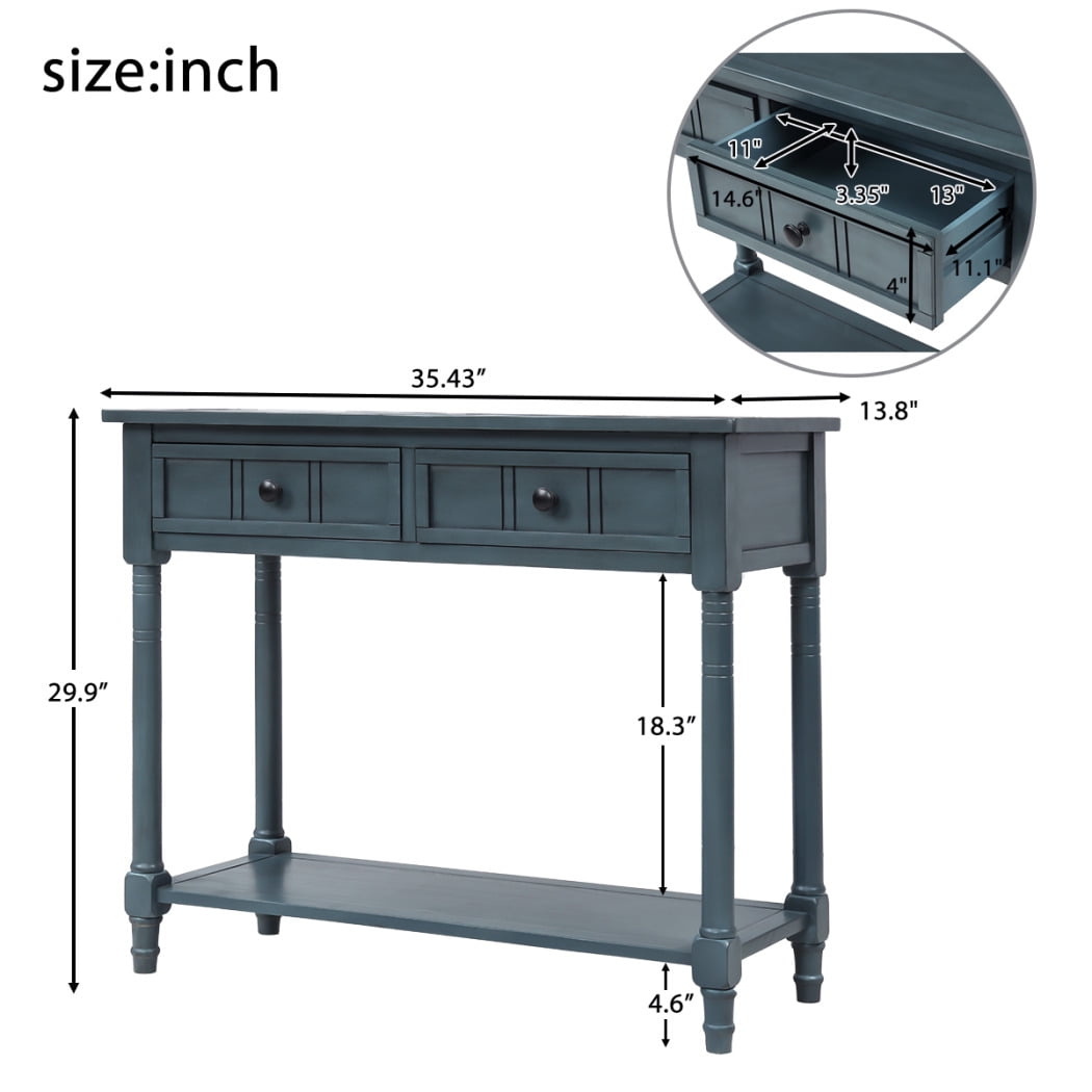 Console Table, Console Tables for Entryway, 35" Console Sofa Table Foyer Table with 2 Drawers & Open Shelves, Console Table with Storage, Narrow Entryway Table for Living Room, Hallway, Entrance, Blue