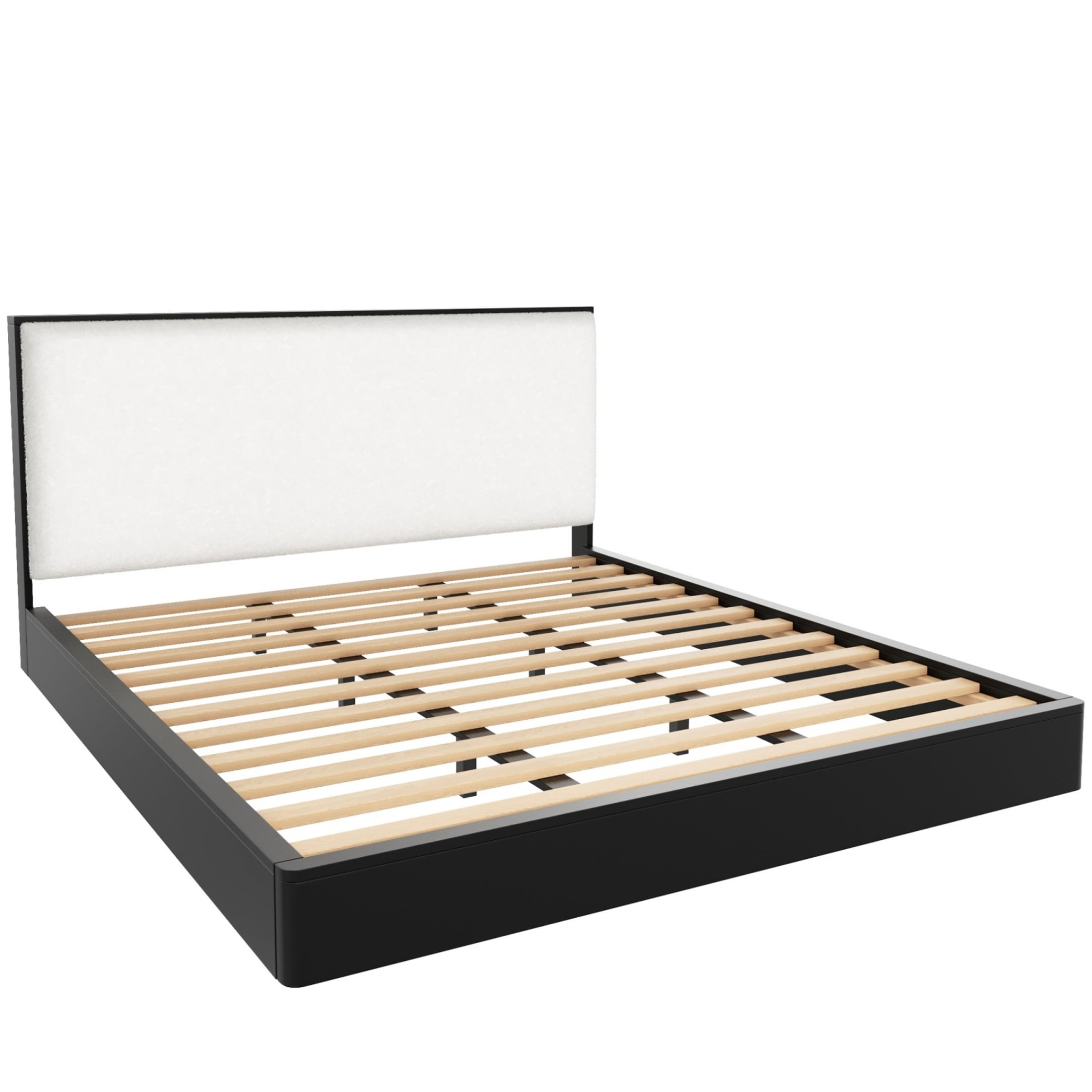 Christopher Knight Home Solid Wood King Platform Bed Frame with Boucle Upholstered Headboard, Black