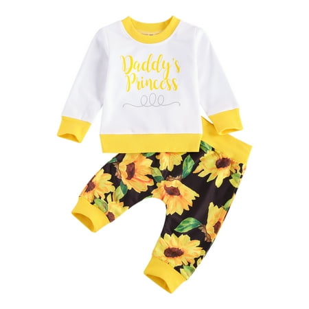 

Gueuusu Girls Two Piece Set Children s Hemmed Shirt Sunflower Print Pants