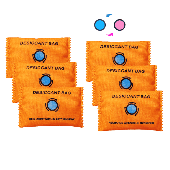 Livease Rechargeable Silica Gel Desiccant Packets, 6 Pack 100g Indicating Moisture Absorbing Bags