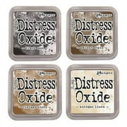 Tim Holtz Ranger Distress Oxide Ink Bundle - Four 3" x 3" Pads (E : Black Soot, Walnut Stain, Vintage Photo, and Antique Linen)