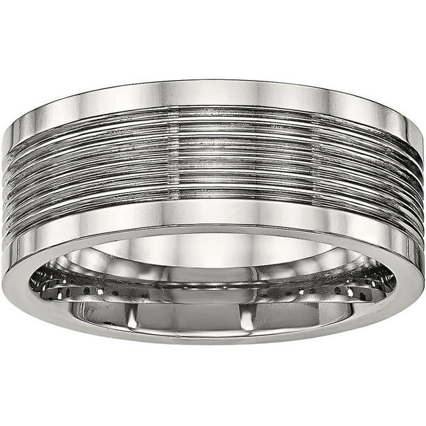 Jewelrypot Stainless Steel Polished Grooved Comfort Back Ring
