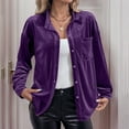 thumbnail image 5 of Lenpel Velvet Tops for Women Long Sleeve Collared Curved Hem Button down Shirts Business Casual Vintage Blouses with Pocket(Purple,Small), 5 of 7