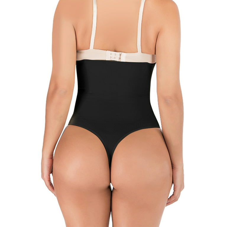 SHCKE Women's High Waist Thong Shapewear Seamless Underwear Tummy Control  Thong Body Shaper Slimmer Girdle Black 