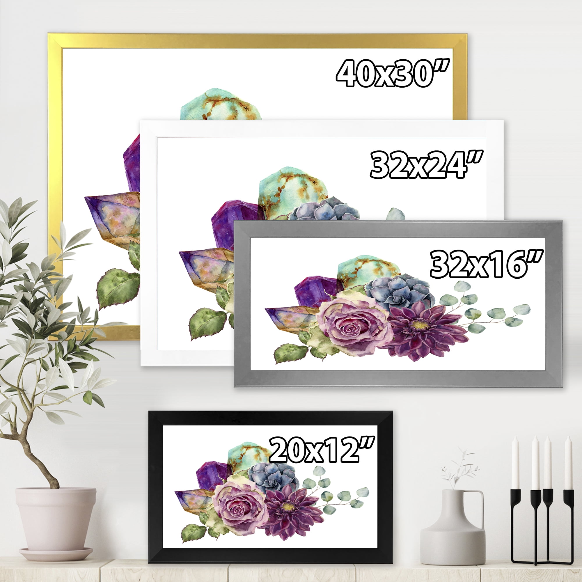Designart 'Bouquet of Succulents Eucalyptus With Flowers' Traditional Framed Art Print