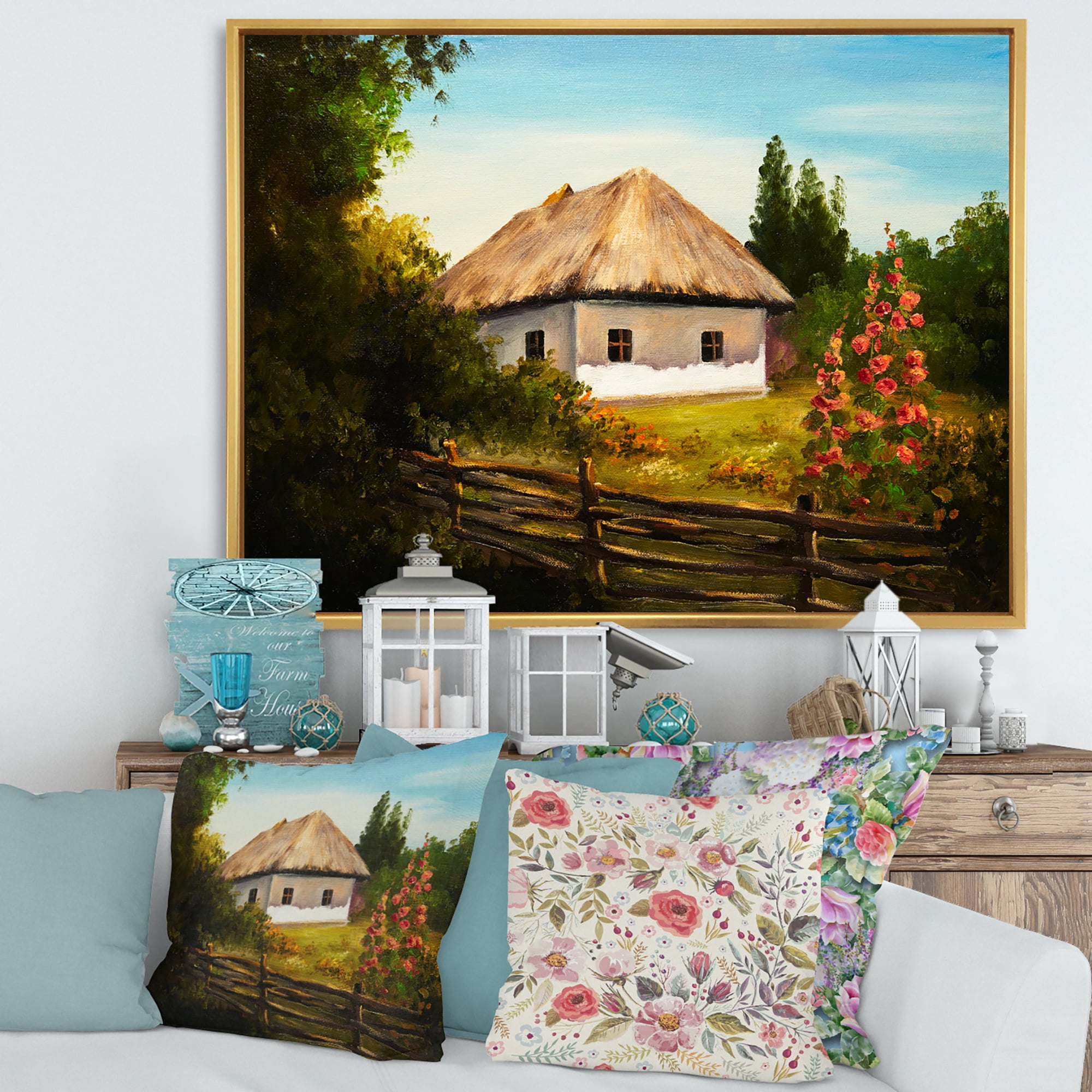 Designart 'House With Blossoming Flowers On The Mountain II' Traditional Framed Canvas Wall Art Print