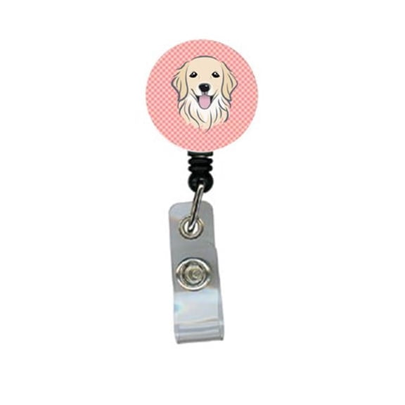Carolines Treasures BB1205BR Checkerboard Pink Golden Retriever Retractable Badge Reel