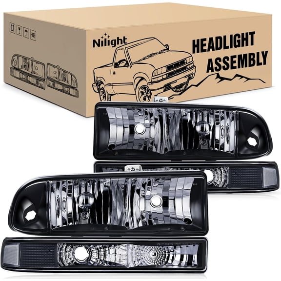 Nilight Headlight Assembly for 1998 1999 2000 2001 2002 2003 2004 2005 Chevy Blazer Headlights 1998-2004 Chevrolet S10 Pickup Replacement Headlamp Housing Bumper Lights