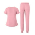 thumbnail image 3 of RPVATI Womens Scrub Pants Workwear Nurse Uniform 4 Way Stretch V-Neck Short Sleeve Top and Jogger Pants Nursing Breathable Scrub Suit with Pockets(Pink,L）, 3 of 4