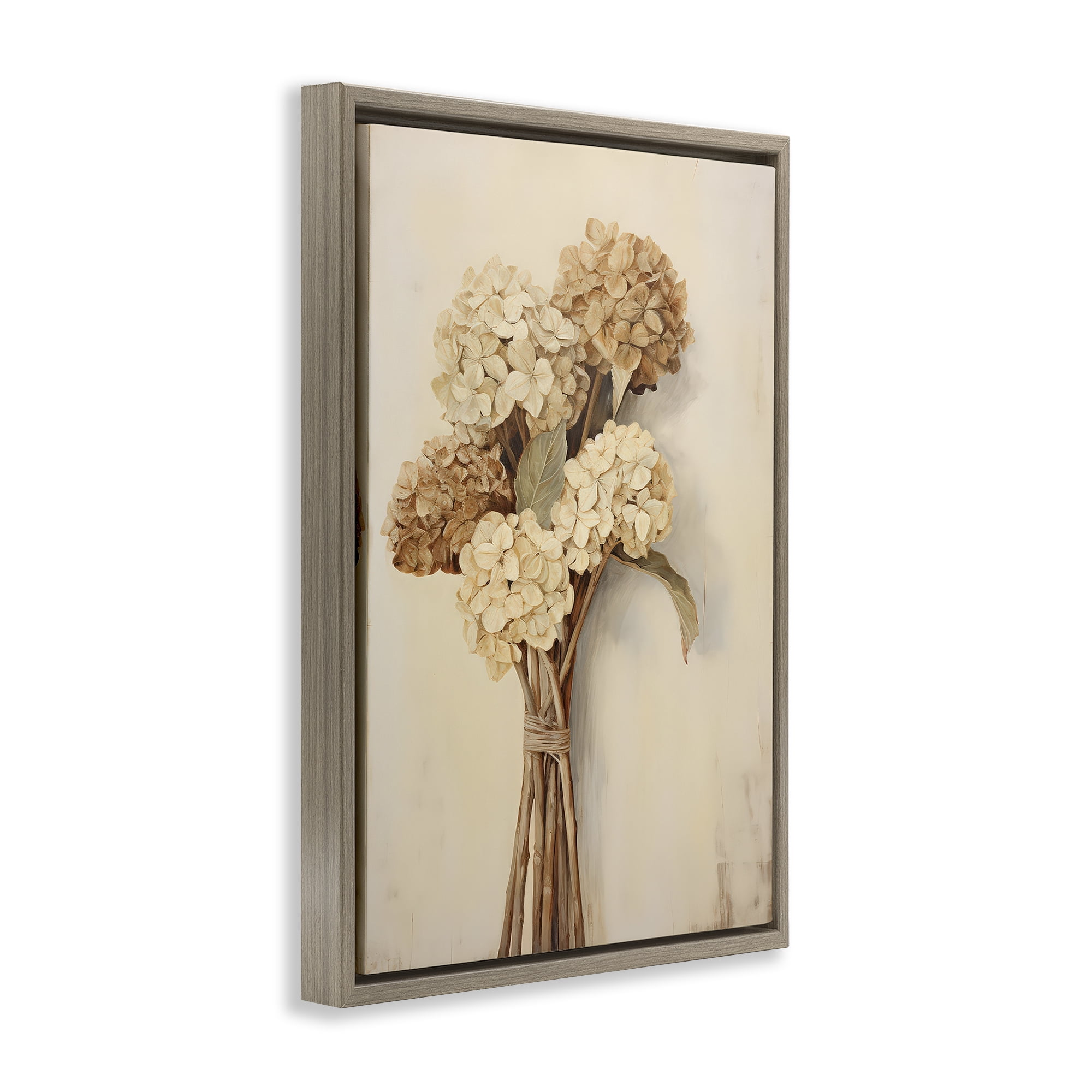 Stupell Industries Vintage Hydrangea Bundle Plants & Flowers Painting Brown Floater Framed Canvas Art Print Wall Art, 21 x 31