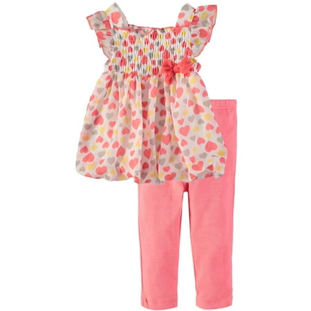 Bon Bebe Girls 0-9 Months Chiffon Heart Bubble Legging Set (Coral 0-3 Months)