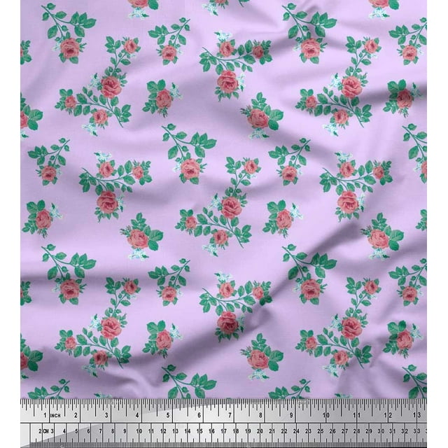 Soimoi Tissu en Coton Canard Feuilles & Roses Imprimé Floral Tissu de Couture Yard 56 Pouces de Large