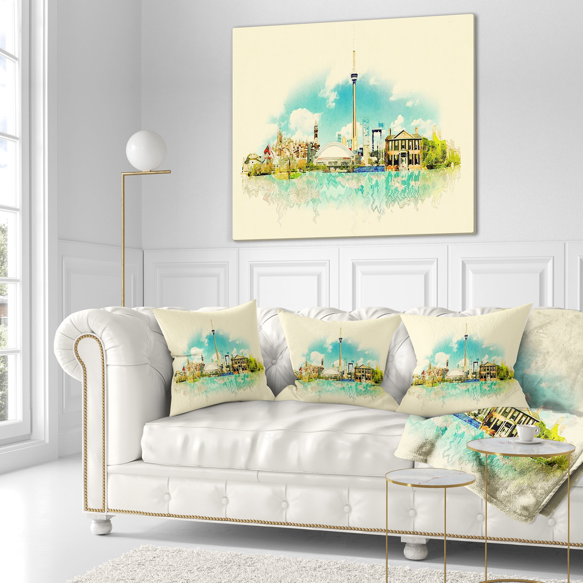 Designart Toronto City Watercolor - Cityscape Painting Throw Pillow - 16x16