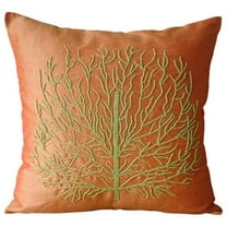 The HomeCentric Throw Pillow Case, Orange Pillow Cases, Beaded Green Tree Pillows Cover, Pack of 2, 14x14 inch (35x35 cm) Throw Pillows Cover, Square Silk Pillowcase, Floral Pillow - Money Tree