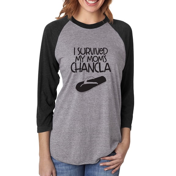 I Survived My Mom's Chancla Unisex 3/4 Sleeve Baseball Raglan Tee