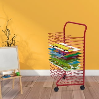 Art Drying Rack for Classroom, Mobile Paint Drying Rack Double-Sided 40 Shelves Metal Artwork Storage Display Rack Canvas Stack Rack with Wheels for