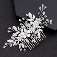 thumbnail image 5 of Nvzi Horquillas para el pelo de boda con flores para novias, peinetas con perlas de cristal, pinzas para el pelo, accesorios para el pelo de boda dorados, joyas plateadas, 5 of 5