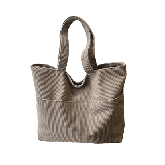 Cinvoph Corduroy Tote Bag Solid Large Capacity Handbag Stylish Casual Shoulder Bag for Women Daily Outings 18"x12.5"x4.5" Gray